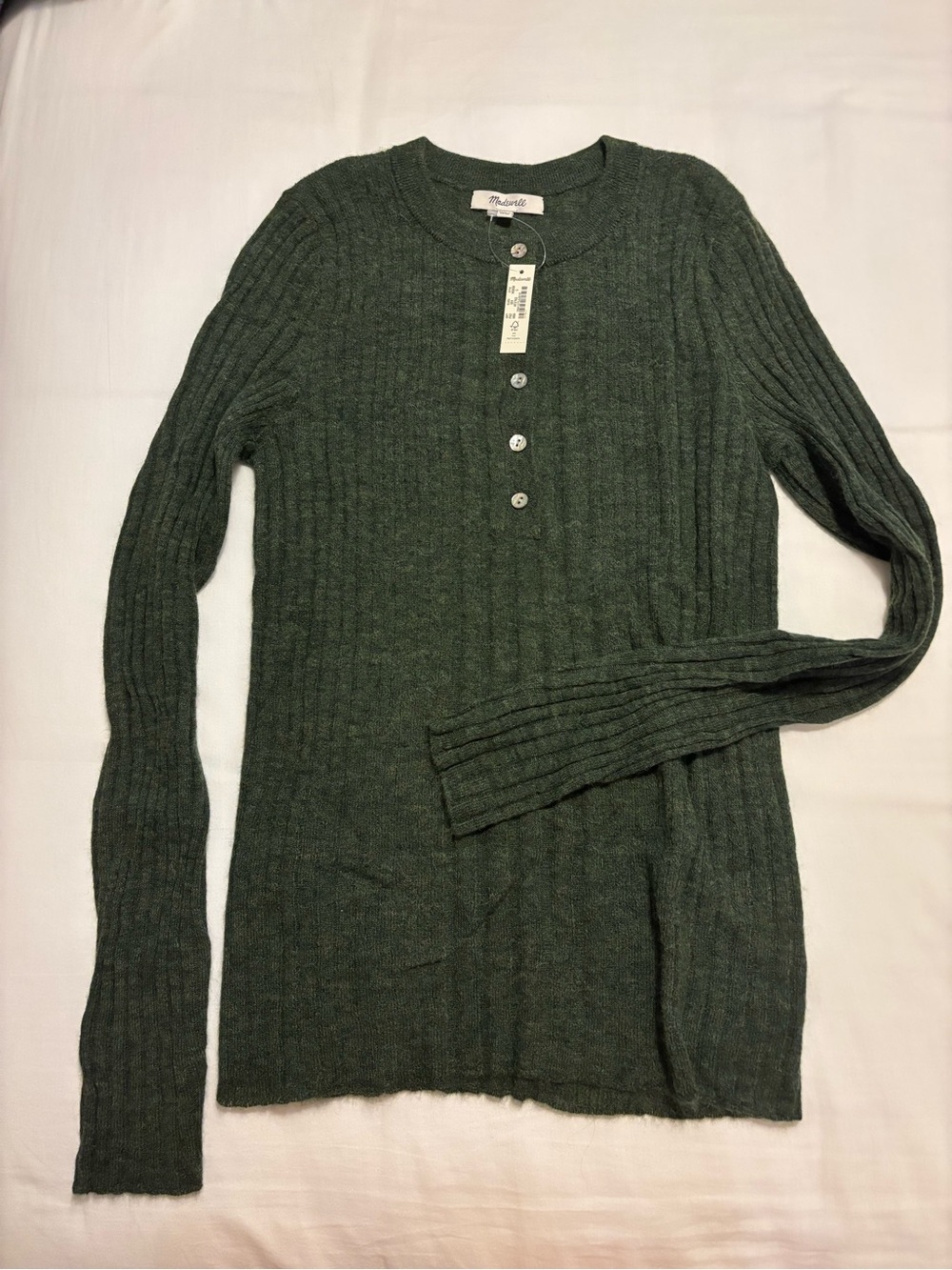 Madewell Forest Green Ribbed Henley Long-Sleeve Top